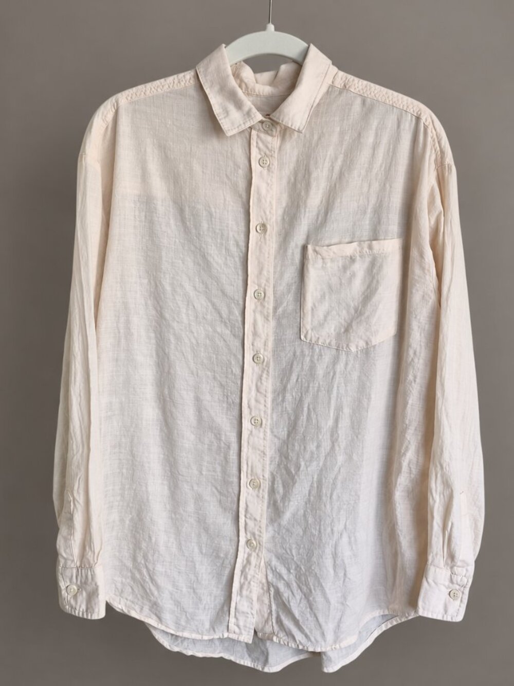 Marine Layer Cotton Gauze Button Down Shirt Cream Small Long Sleeve Chest Pocket